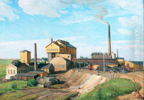 The fertilizer and acid factory at Mundelstrup, Denmark. Oil Painting by Axel Johansen