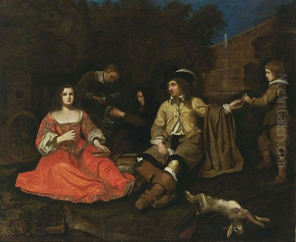 Elegant hunting company resting Oil Painting by Michiel Sweerts