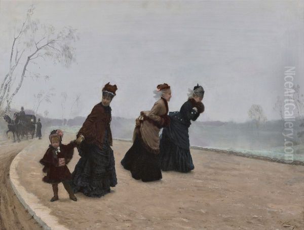 How cold! Oil Painting by Giuseppe de Nittis