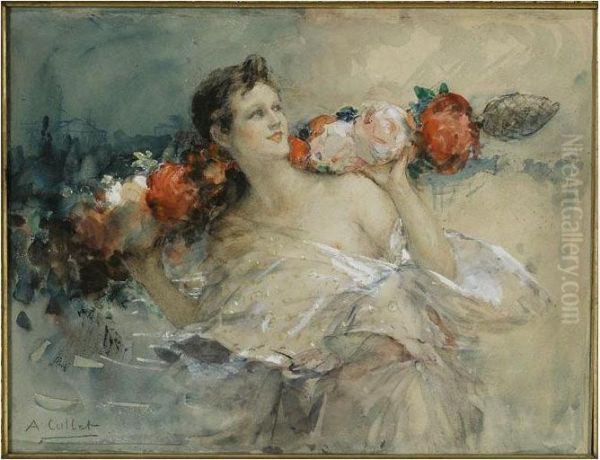 Portrait De Jeune Fille Aux Roses Oil Painting by Alphonse Callet