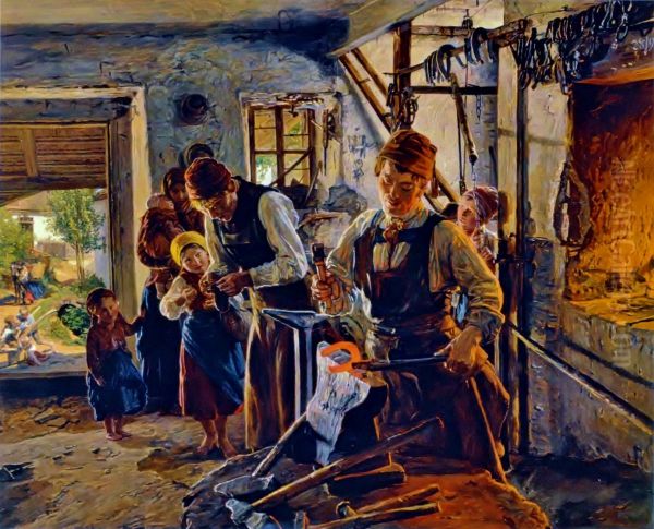 At the Farrier Oil Painting by Ferdinand Georg Waldmuller