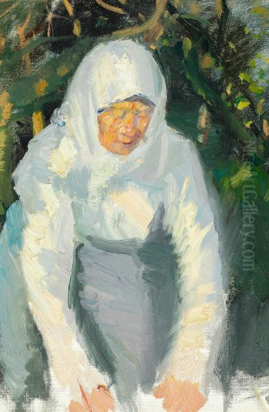 Woman from Skagen with a white scarf. Oil Painting by Anna Ancher