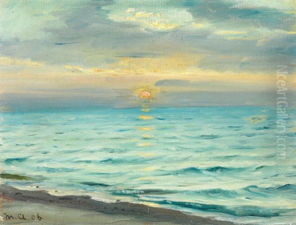 Solnedgang ved Skagen strand. Oil Painting by Michael Peter Ancher