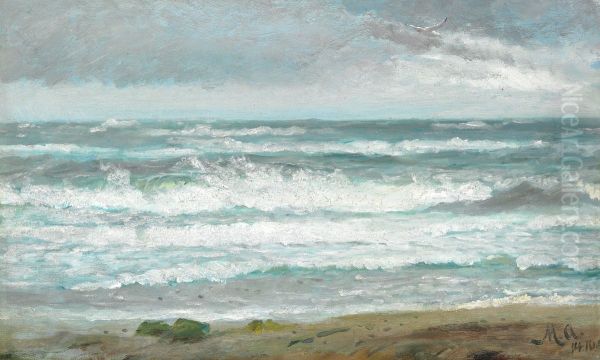 Breaking the waves off Skagen. Oil Painting by Michael Peter Ancher