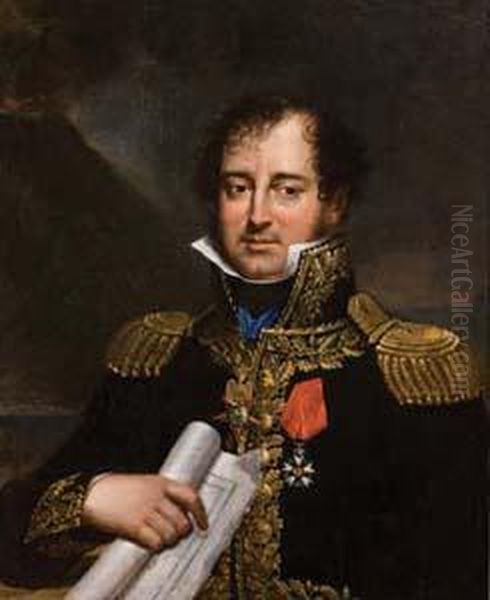 Alto Ufficiale Dell'esercito Napoletano Sotto Gioacchino Murat Convesuvio Sullo Sfondo Oil Painting by Antonio Raffaele Calliano