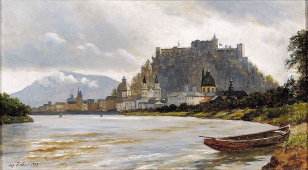 View of Salzburg. Oil Painting by August Fischer