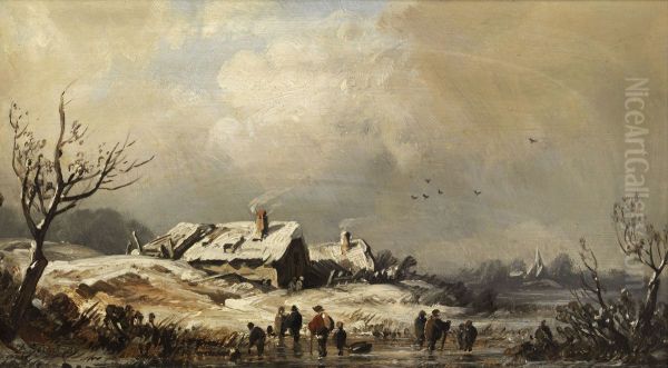 Winterlandschaft. Oil Painting by August Seidel