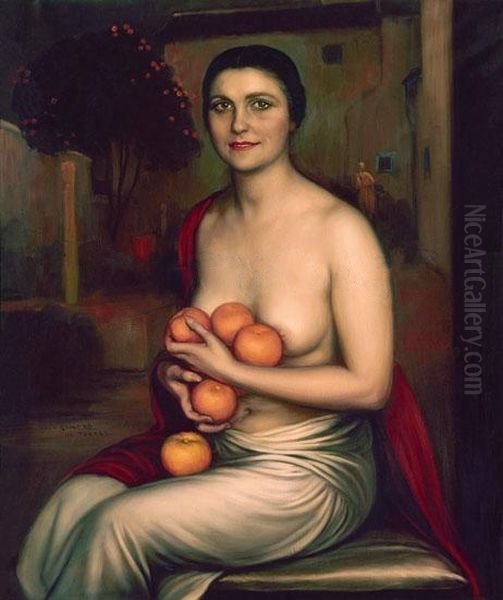 La nina de las naranjas Oil Painting by Julio Romero De Torres