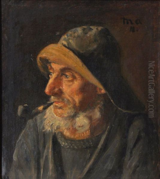 Portrait of fisherman with sou'wester. Oil Painting by Michael Peter Ancher