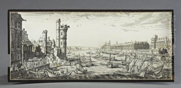 Vue De Paris: Vue Du Louvre Avec Des Bateaux Sur La Seine Oil Painting by Jacques Callot