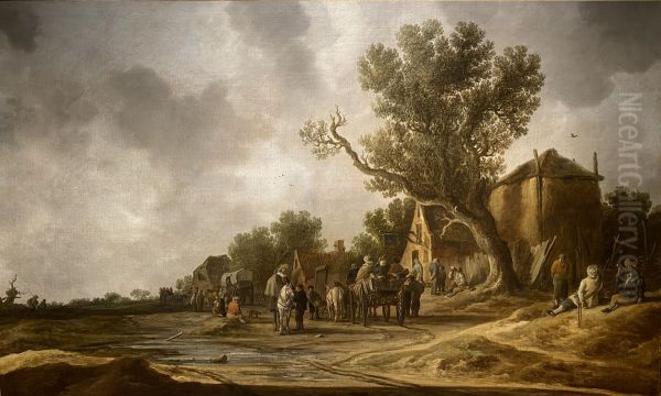 Peasants and horsemen at Inn Oil Painting by Jan van Goyen