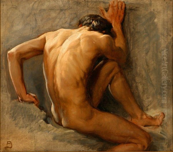 Study of a nude man Oil Painting by August Jerndorff