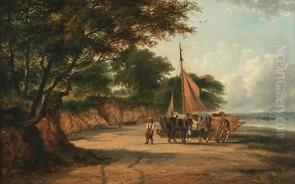 The Beach At Eastham, Ferry In The Distance Oil Painting by Benjamin Callow