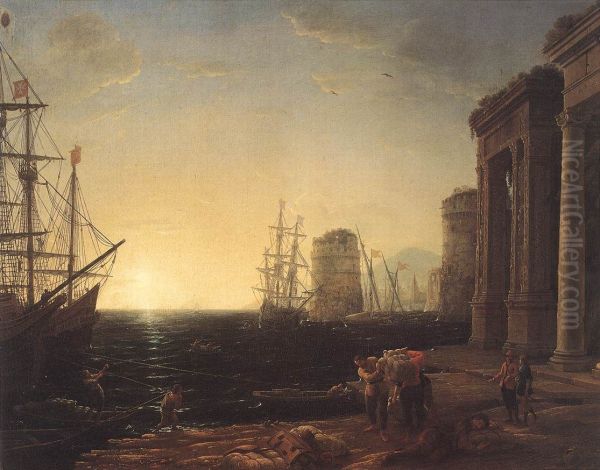 Harbour Scene at Sunset Oil Painting by Claude Lorrain