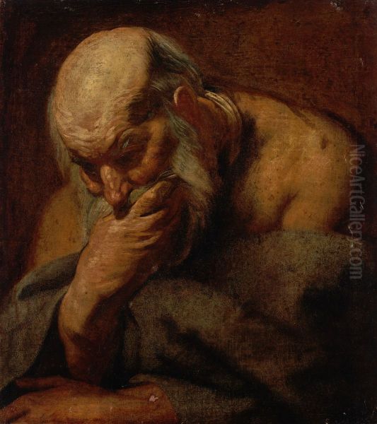 Head study of a bearded man, possibly an apostle Oil Painting by Jacob Jordaens