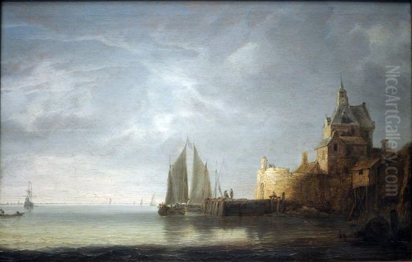 The Groothoofdspoort in Dordrecht Oil Painting by Simon De Vlieger