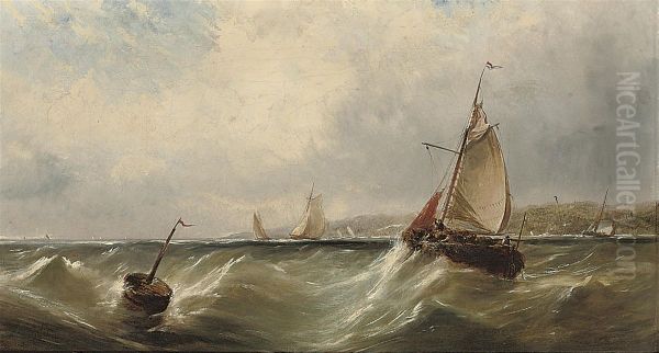 Fishing Vessels Off The Coast In A Stiff Breeze Oil Painting by George D. Callow