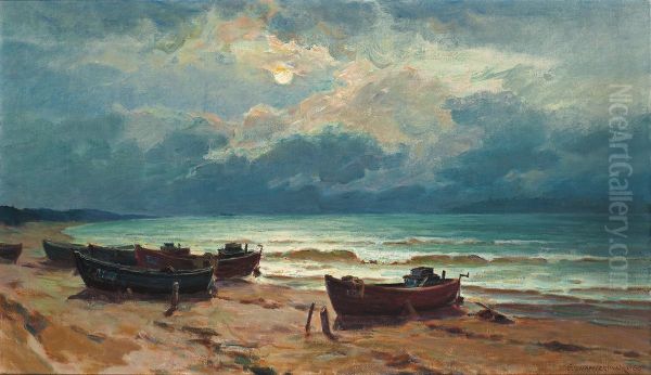 The sea at night Oil Painting by Czeslaw Znamierowski