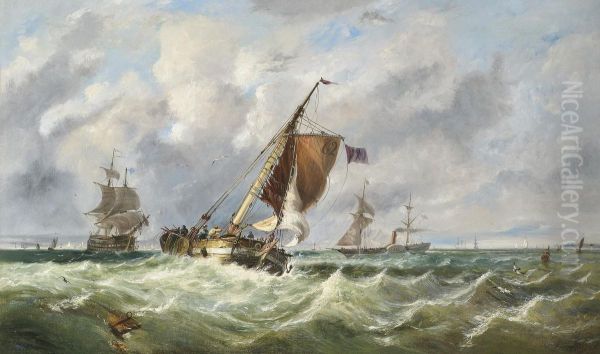 Shipping In A Stiff Breeze In The Channel Oil Painting by John Callow