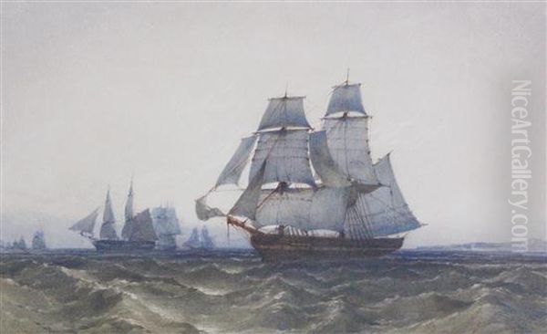 Frigates Off The Coast Oil Painting by John Callow