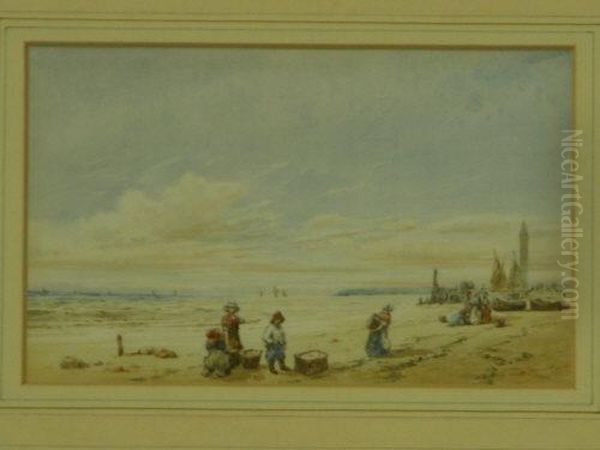 Beach Scene With Fisherfolk Oil Painting by John Callow