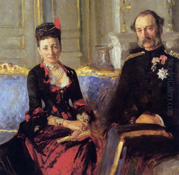 Queen Louise and King Christian IX of Denmark Oil Painting by Laurits Tuxen