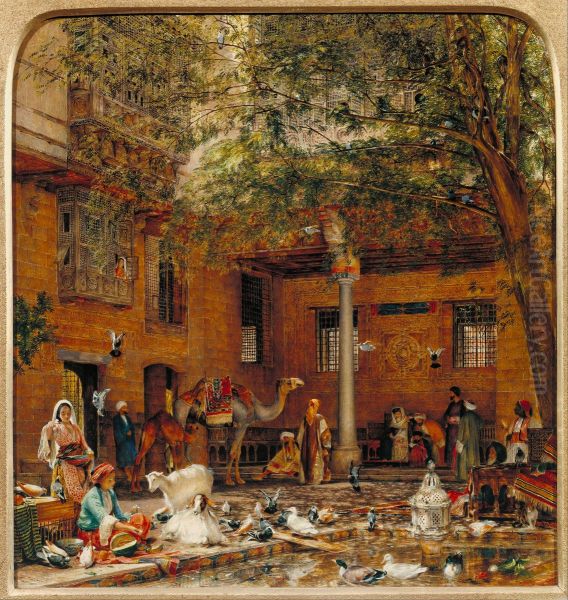 Study for 'The Courtyard of the Coptic Patriarch's House in Cairo' Oil Painting by John Frederick Lewis