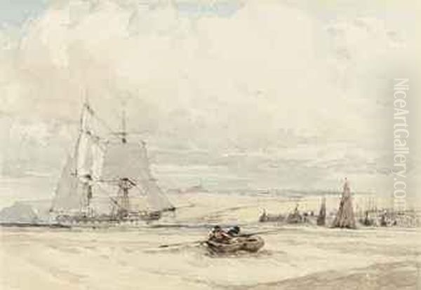 A Merchantman In The Channel Off Newhaven, Sussex Oil Painting by John Callow