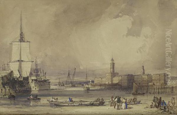 A View Across Portsmouth Harbour From The Foreshore Oil Painting by William Callow