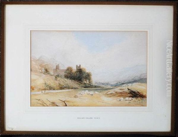 A River Landscape With Castle Oil Painting by William Callow