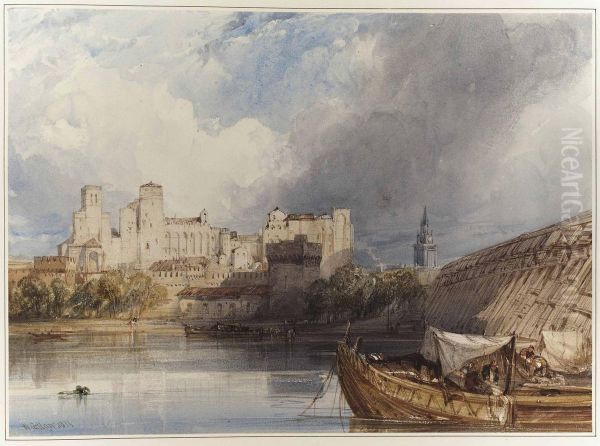 The Papal Palace At Avignon, France Oil Painting by William Callow