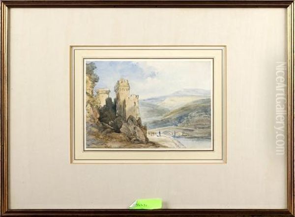 Figures By A Castle And Bridge Oil Painting by William Callow