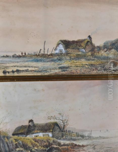 Thatched Cottages On The Coast Oil Painting by William Callow