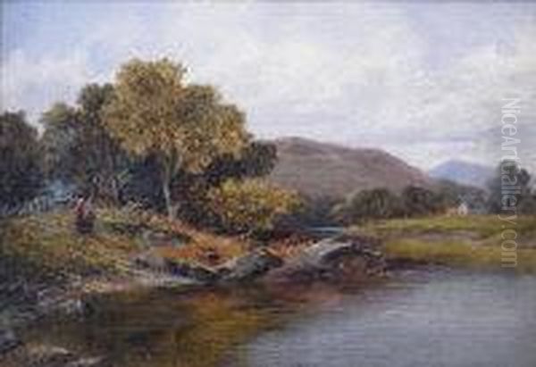 On The Wye Near Builth Oil Painting by Thomas Scott Callowhill