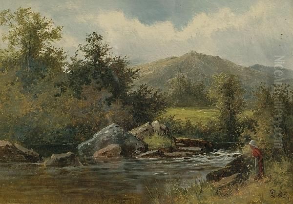 On The River At Capel Curig, North Wales Oil Painting by Thomas Scott Callowhill