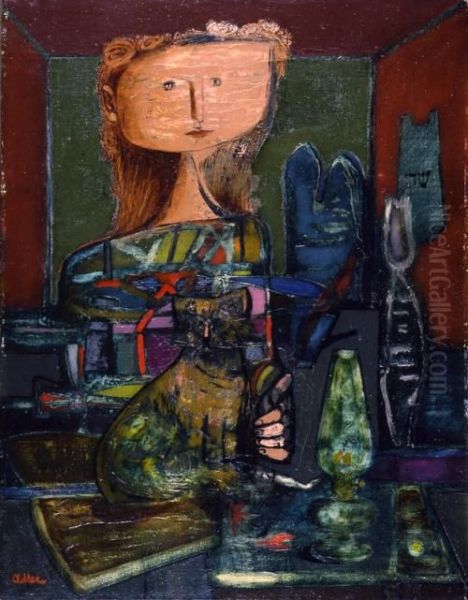 Woman with Cat Oil Painting by Jankel Adler