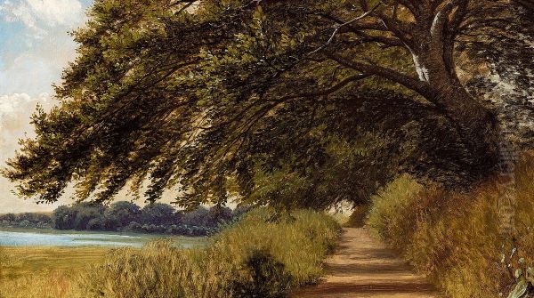 The road to the bathing houses at Nyso. Oil Painting by P. C. Skovgaard