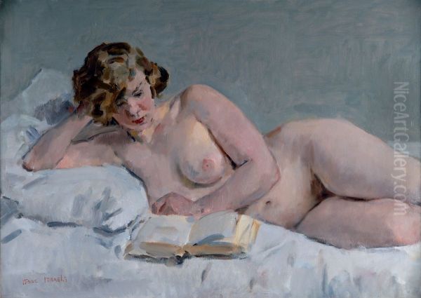 Reclining reading nude Oil Painting by Isaac Israels