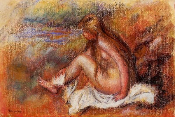 Bather seated by the sea Oil Painting by Pierre-Auguste Renoir