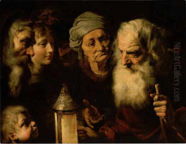 Diogenes with his lantern looking for an honest man Oil Painting by Pieter van Mol