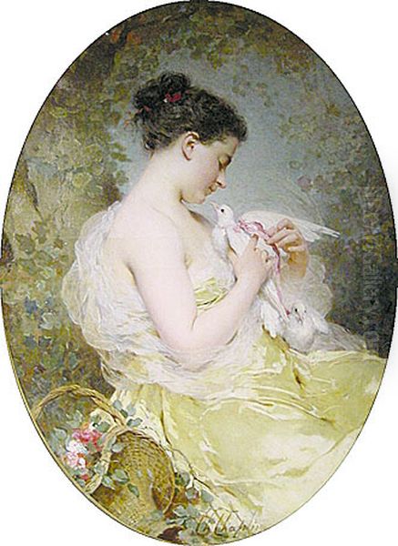 Young Girl with a Dove Oil Painting by Charles Joshua Chaplin