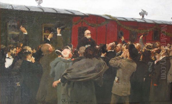 Arrival of Nikolai Ivanovich Pirogov to Moscow in the 50th anniversary of his scientific activities. Oil Painting by Ilya Repin