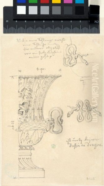 Study of a Vase from the Bassin sous le Dragon in the Gardens of Versailles Oil Painting by Nicodemus Tessin the Younger