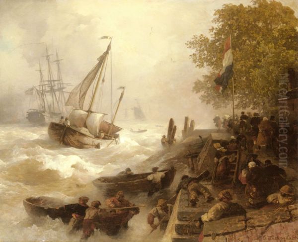 Terugkeer naar de haven bij ruwe zee Oil Painting by Andreas Achenbach