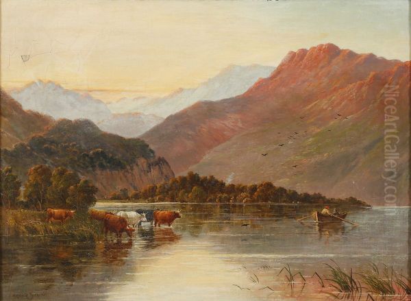 Seascape with cows Oil Painting by Alfred de Breanski