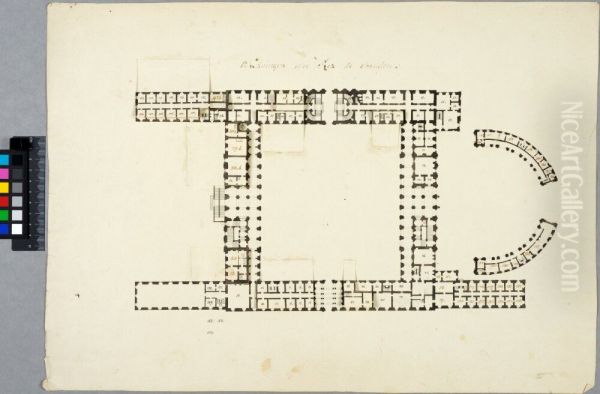 The Royal Palace in Stockholm. Ground floor plan, with alternative room divisions showing on seven flaps Oil Painting by Nicodemus Tessin the Younger