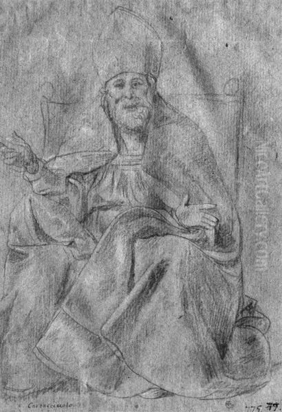 Seated Bishop- St. Simone Stock Oil Painting by Battistello Caracciolo