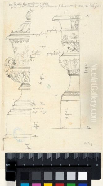 Study of Two Vases from the Parterre du Nord in the Gardens of Versailles Oil Painting by Nicodemus Tessin the Younger