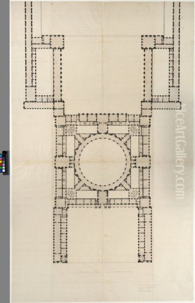 The Louvre, Paris, Tessin's First Proposal. Plan Oil Painting by Goran Josuae Adelcrantz