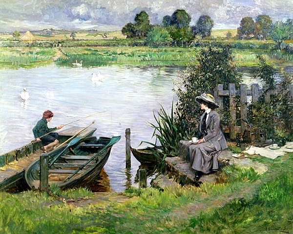 The Thames At Benson Oil Painting by Albert Chevallier Tayler